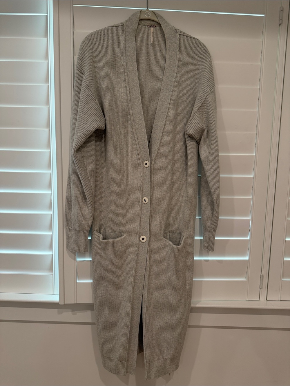 Free People Light Gray Longline Ribbed Cardigan